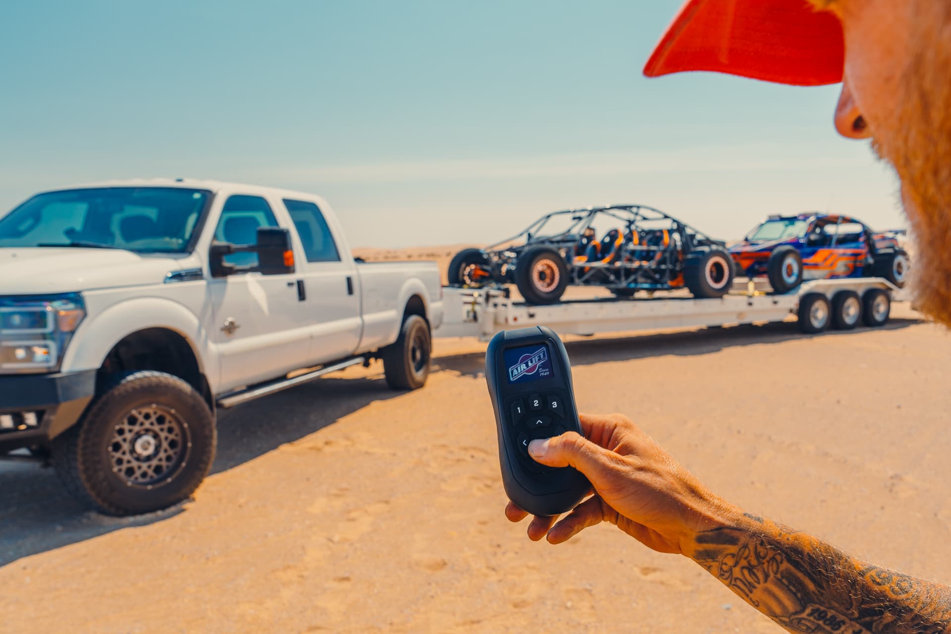 Air Lift controller being used to level a truck towing a trailer
